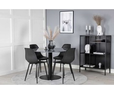 Venture Design Valgomojo stalas, Estelle, ø106 A75 cm, Juodas / Valgomasis kėdė, Polar, 58x81x45.5 cm, Juoda