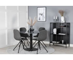 Venture Design Valgomojo stalas, Estelle, ø106 A75 cm, Juodas / Valgomasis kėdė, Polar su sukimo funkcija, 54x88x44 cm, Juoda