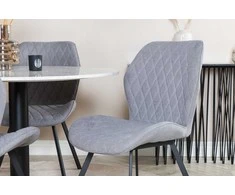 Venture Design Valgomojo stalas, Estelle, ø106x75 cm, Balta / Valgomasis kėdė, Gemma, 63x90x50 cm, Pilka