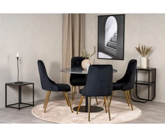 Venture Design Valgomojo stalas, Estelle, ⌀106 cm, Pilka marmuras, Velnio prabangūs kėdės, 66x88.5x50 cm, Juoda