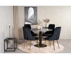 Venture Design Valgomojo stalas, Estelle, ⌀106 cm, Pilka marmuras, Velnio prabangūs kėdės, 66x88.5x50 cm, Juoda