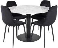 Venture Design Valgomojo stalas, Estelle, ø106 A75 cm, Balta / Valgomasis kėdė, Polar, 52x86x44 cm, Juoda