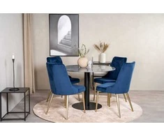 Venture Design Valgomojo stalas, Estelle, 106 cm, Pilka/Juoda, Veltinė prabangi kėdė, Mėlyna/Medžio švartas