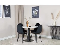 Venture Design Valgomojo stalas, Estelle, ø106 A75 cm, Balta / Valgomasis kėdė, Polar, 52x86x44 cm, Juoda