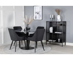 Venture Design Valgomojo stalas, Estelle, ø106 A75 cm, Juodas / Valgomasis kėdė, Plaza, 58x86x49 cm, Juoda
