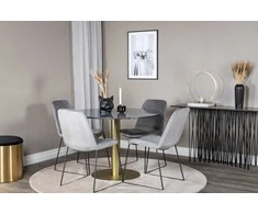 Venture Design Valgomojo stalas, Estelle, ø106x75 cm, Juodas / Valgomasis kėdė, Muce, 63x84x43 cm, Pilka