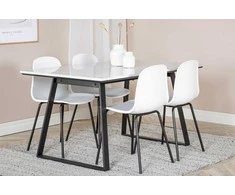 Venture Design Valgomojo stalas, Estelle, 140x90 cm, Balta / Valgomasis kėdė, Arctic, 82x49 cm, Juoda
