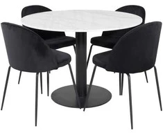 Venture Design Valgomojo stalas, Estelle, ø106x75 cm, Balta / Valgomasis kėdė, Raukšlės, 50x79.5x49 cm, Juoda