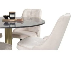 Venture Design Valgomojo stalas, Estelle, ⌀106 cm, Pilka marmuras / Valgomasis kėdė, Velvet Deluxe, 66x88.5x50 cm, Beždžionėlė