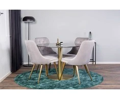 Venture Design Valgomojo stalas, Estelle, 106 cm, Pilka marmuras / Bronza - Valgomasis kėdė, Velvet Deluxe, 66x88.5x50 cm, Šviesiai pilkas velvetinis