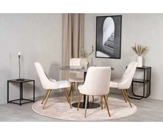 Venture Design Valgomojo stalas, Estelle, ø106xA75 cm, Juodas / Valgomasis kėdė, Velvet Deluxe, 66x88.5x50 cm, Beždžionės spalva