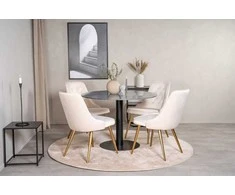 Venture Design Valgomojo stalas, Estelle, ø106xA75 cm, Juodas / Valgomasis kėdė, Velvet Deluxe, 66x88.5x50 cm, Beždžionės spalva