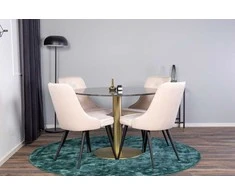 Venture Design Valgomojo stalas, Estelle, ⌀106 cm, Pilka marmuras / Valgomasis kėdė, Velvet Deluxe, 66x88.5x50 cm, Beždžionėlė