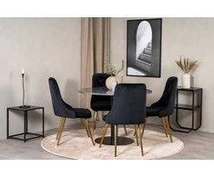 Venture Design Valgomojo stalas, Estelle, ⌀106 cm, Pilka marmuras, Velnio prabangūs kėdės, 66x88.5x50 cm, Juoda