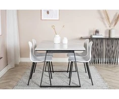 Venture Design Valgomojo stalas, Estelle, 140x90 cm, Balta / Valgomasis kėdė, Arctic, 82x49 cm, Juoda