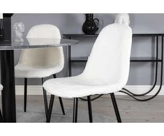 Venture Design Valgomojo stalas, Estelle apvalus, ø106 A75 cm, Juodas / Valgomasis kėdė, Polar Fluff, 53x87x44 cm, Balta
