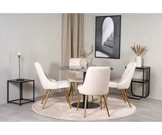 Venture Design Valgomojo stalas, Estelle, ø106xA75 cm, Juodas / Valgomasis kėdė, Velvet Deluxe, 66x88.5x50 cm, kreminė spalva