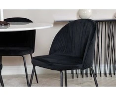 Venture Design Valgomojo stalas, Estelle, ø106x75 cm, Balta / Valgomasis kėdė, Raukšlės, 50x79.5x49 cm, Juoda