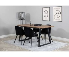 Venture Design Valgomojo stalas, Inca, 160x85 cm, ąžuolas / Valgomasis kėdė, Velvetas, 76.5x50 cm, juoda
