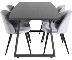 Venture Design Valgomojo stalas, Inca pratęsimas, 75x160x85 cm, Juodas, Valgomasis kėdė, Velvetas, 57x76.5x50 cm, Šviesiai pilka