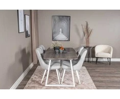 Venture Design Valgomojo stalas, Inca pratęsimas, 75x160x85 cm, Pilka, Velnio prabanga Valgomasis kėdė, 66x88.5x50 cm, Šviesiai pilka