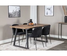 Venture Design Valgomojo stalas, Inka, 160x85 cm, ąžuolas / Valgomasis kėdė, Raukšlės, 79.5x49 cm, juoda