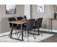 Venture Design Valgomojo stalas, Inka, 160x85 cm, ąžuolas / juoda+Valgomasis kėdė, Gemma, 90x50 cm, juoda