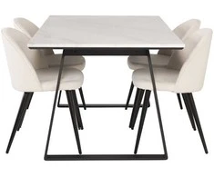 Venture Design Valgomojo stalas ir aksominė valgomojo kėdė Estelle 140x90 cm balto marmuro juoda
