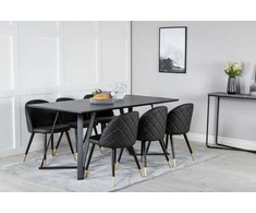 Venture Design Valgomojo stalas ir aksominė valgomojo kėdė, juoda