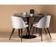 Venture Design Valgomojo stalas ir aksominės valgomojo kėdės 100 cm juodos ir šviesiai pilkos MDF ir aksomas