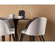 Venture Design Valgomojo stalas ir aksominės valgomojo kėdės 100 cm juodos ir šviesiai pilkos MDF ir aksomas