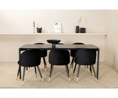 Venture Design Valgomojo stalas ir aksominės valgomojo kėdės komplektas Pelle 190x90x75 cm juodas aksomas žalvaris