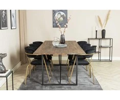 Venture Design Valgomojo stalas ir fotelio komplektas Padang 250x100x76 cm Tamsus tikas Juodas žalvaris Aksomas