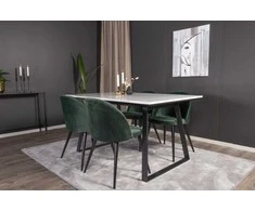 Venture Design Valgomojo stalas ir kėdės rinkinys, Estelle ir aksomas, 74,5x140x90 cm, žalias ir juodas