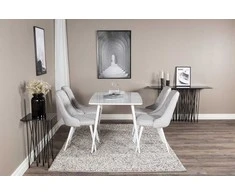 Venture Design Valgomojo stalas ir kėdės komplektas, Polar ir Velvet Deluxe, 75x120x80 cm, Baltos spalvos ir šviesiai pilkos.