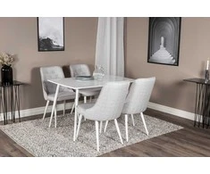 Venture Design Valgomojo stalas ir kėdės komplektas, Polar ir Velvet Deluxe, 75x120x80 cm, Baltos spalvos ir šviesiai pilkos.
