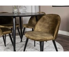 Venture Design Valgomojo stalas ir kėdės rinkinys, Dipp ir aksomas, 115cm ir 57x76.5x50 cm, Juoda ir dulkių žalia
