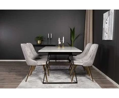 Venture Design Valgomojo stalas ir kėdės rinkinys, Estelle ir Velvet Deluxe, 74,5x140x90 cm, Juoda ir Balta