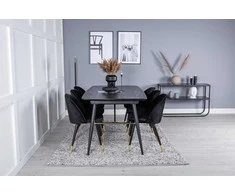Venture Design Valgomojo stalas ir kėdės rinkinys, aukso spalvos pratęsimas, 180x85 cm ir 57x50 cm, juoda