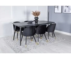 Venture Design Valgomojo stalas ir kėdės rinkinys, aukso spalvos pratęsimas, 180x85 cm ir 57x50 cm, juoda