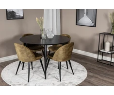 Venture Design Valgomojo stalas ir kėdės rinkinys, Dipp ir aksomas, 115cm ir 57x76.5x50 cm, Juoda ir dulkių žalia