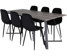 Venture Design Valgomojo stalas ir kėdės rinkinys, Marina ir Polar Diamond, 180x90 cm ir 52x86 cm, Juoda ir Pilka
