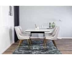Venture Design Valgomojo stalas ir kėdės rinkinys, Estelle ir Velvet Deluxe, 74,5x140x90 cm, Juoda ir Balta