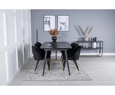 Venture Design Valgomojo stalas ir kėdės rinkinys, aukso spalvos pratęsimas, 180x85 cm ir 57x50 cm, juoda