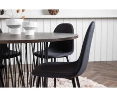 Venture Design Valgomojo stalas ir kėdės rinkinys, apvalus valgomojo stalas Stone, juodos spalvos Polar valgomojo kėdės