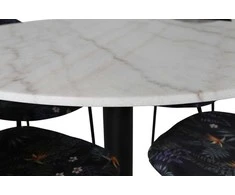 Venture Design Valgomojo stalas ir kėdės rinkinys Estelle Apvalus valgomojo stalas 106x75 cm Juodos spalvos audinys