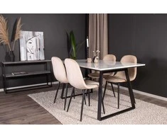 Venture Design Valgomojo stalas ir kėdės rinkinys, Estelle ir Polar, 74,5x140x90 cm ir 53,3x88x42,5 cm, Bežinis ir Juodas