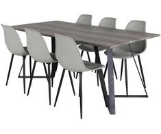 Venture Design Valgomojo stalas ir kėdės komplektas, Marina ir Polar, 180x90 cm ir 81x45.5 cm, Pilka ir Juoda