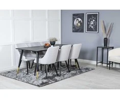 Venture Design Valgomojo stalas ir kėdės rinkinys, Dipp ir Plaza, 180x90 cm, Juoda ir Šviesiai Pilka