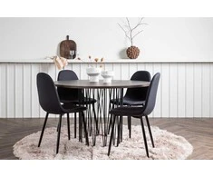 Venture Design Valgomojo stalas ir kėdės rinkinys, apvalus valgomojo stalas Stone, juodos spalvos Polar valgomojo kėdės